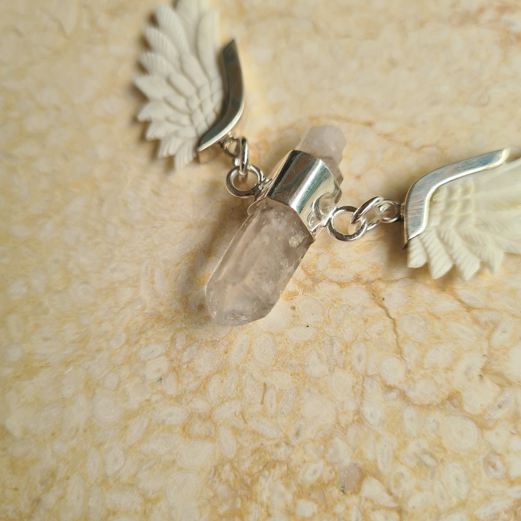 Orion Pendant  Clear Quartz Bone Wings Silver