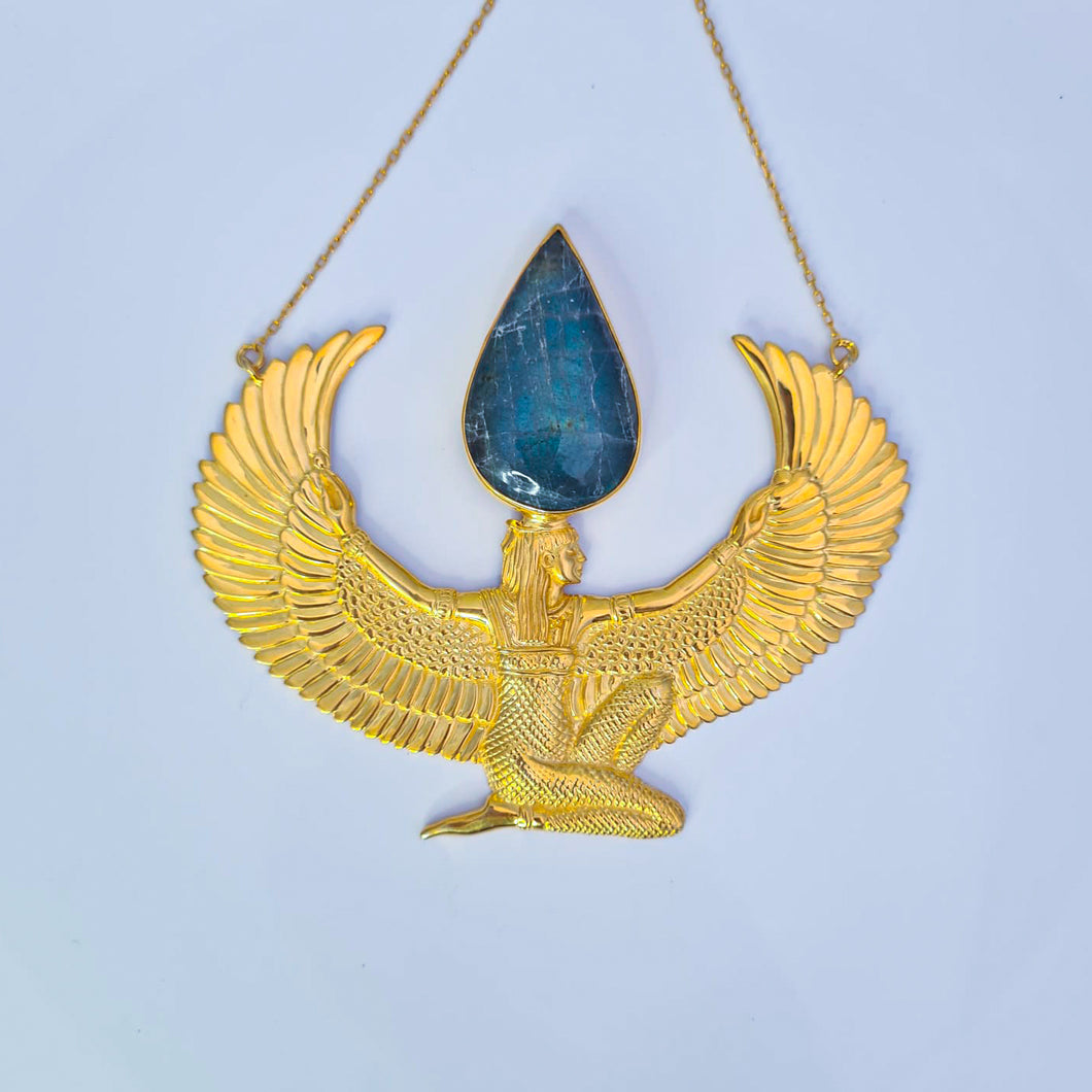Premium Large Gold Isis Goddess Necklace with Labradorite