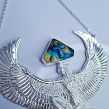 Load image into Gallery viewer, Premium Large Silver Isis Goddess Necklace with Labradorite with hand-carved Ankh
