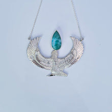 Load image into Gallery viewer, Premium Medium Sterling Silver Isis Goddess Necklace with Larimar
