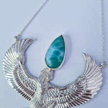 Load image into Gallery viewer, Premium Medium Sterling Silver Isis Goddess Necklace with Larimar
