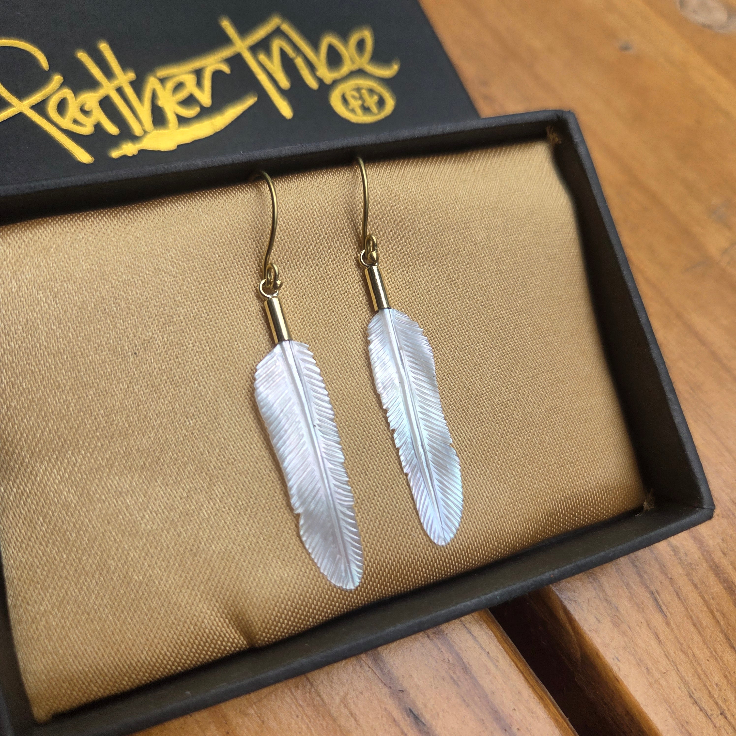 Super Mini Golden Pearl Flight Feather Earrings