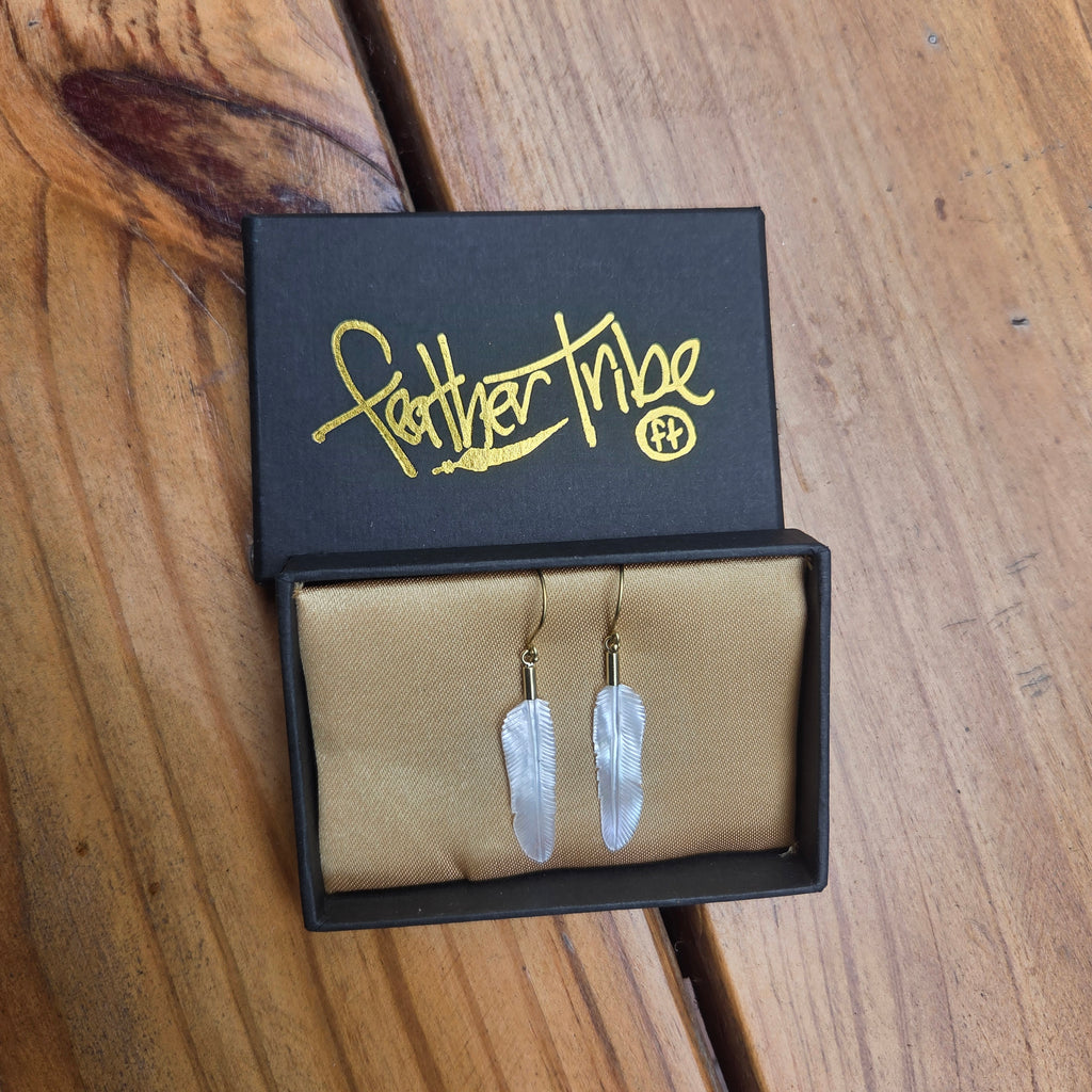 Super Mini Golden Pearl Flight Feather Earrings