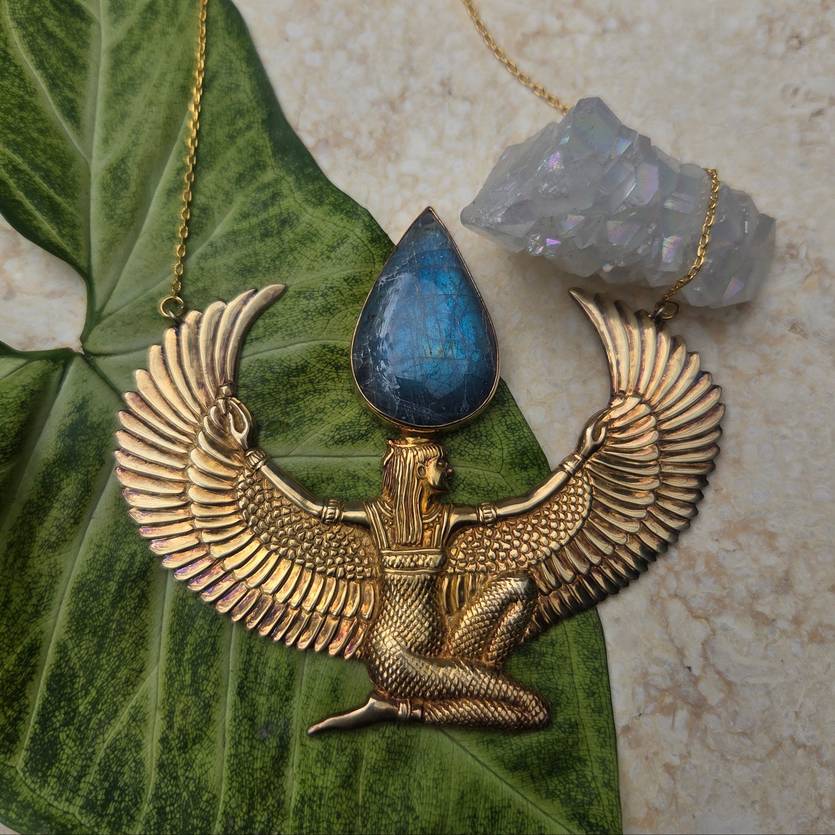 SECOND: Premium Gold Isis Goddess Necklace with Labradorite