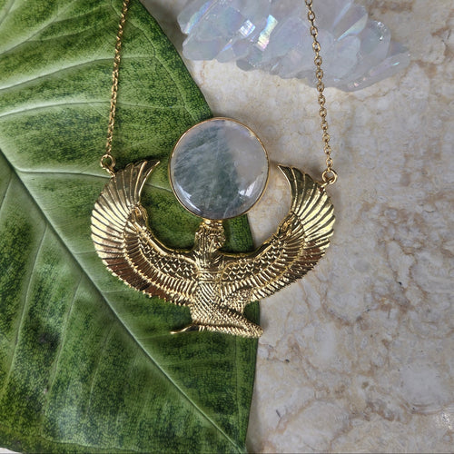 Premium Medium Gold Isis Goddess Necklace with Moonstone
