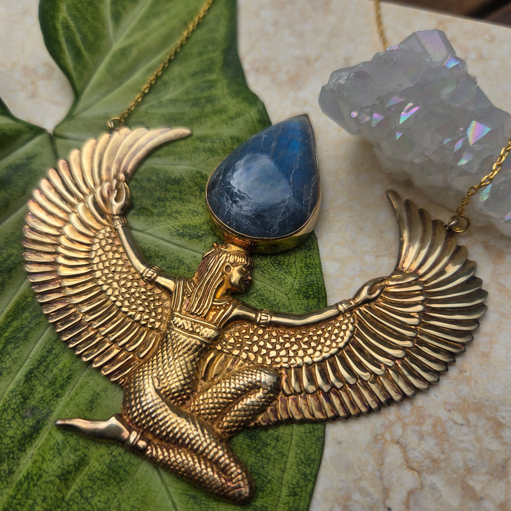 SECOND: Premium Gold Isis Goddess Necklace with Labradorite
