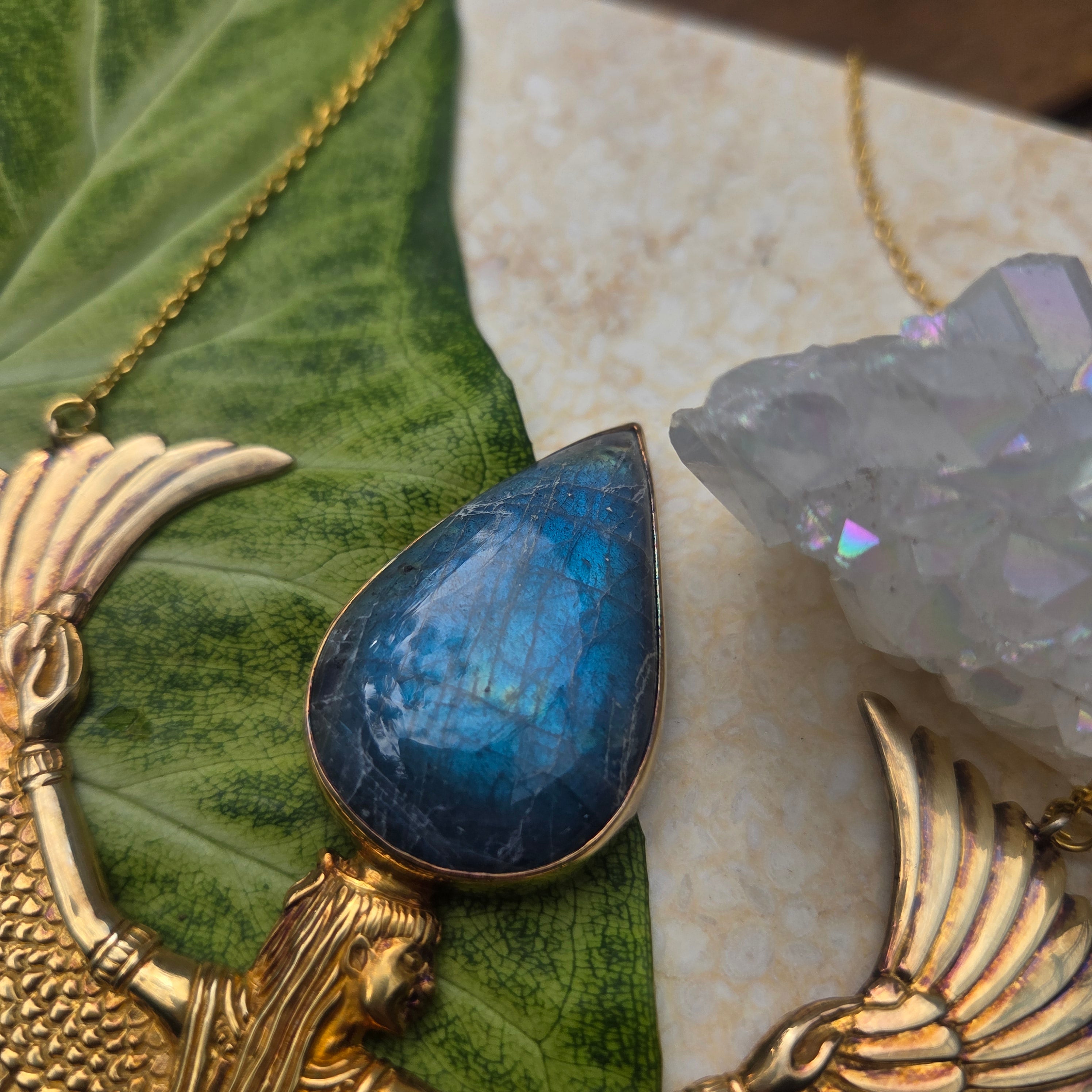 SECOND: Premium Gold Isis Goddess Necklace with Labradorite