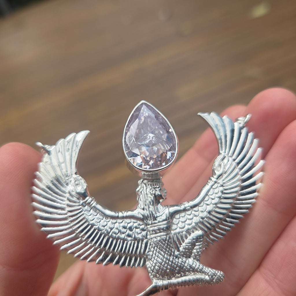 Premium Medium Silver Isis Goddess Necklace with Zircon - Feather Tribe