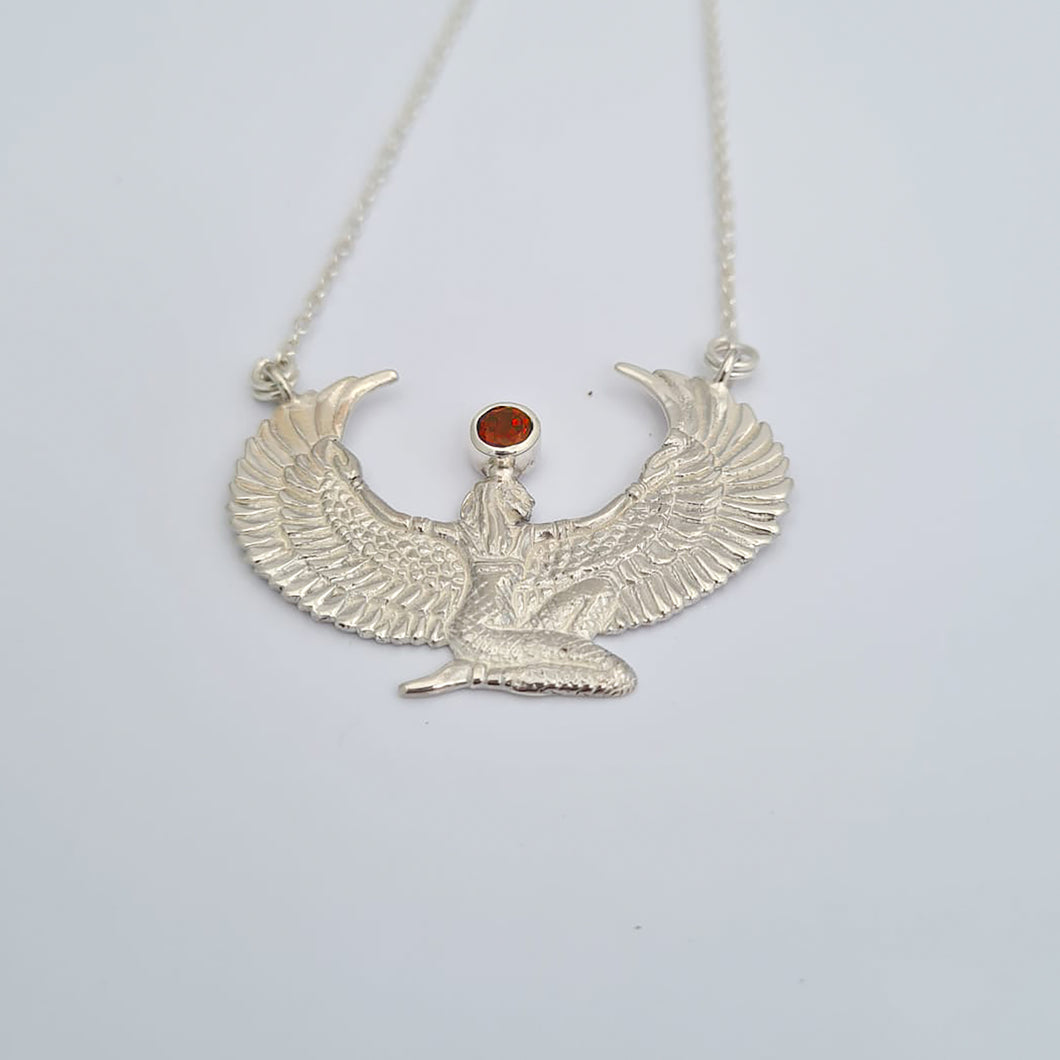 Small Garnet Silver Isis Goddess Necklace or Headpiece