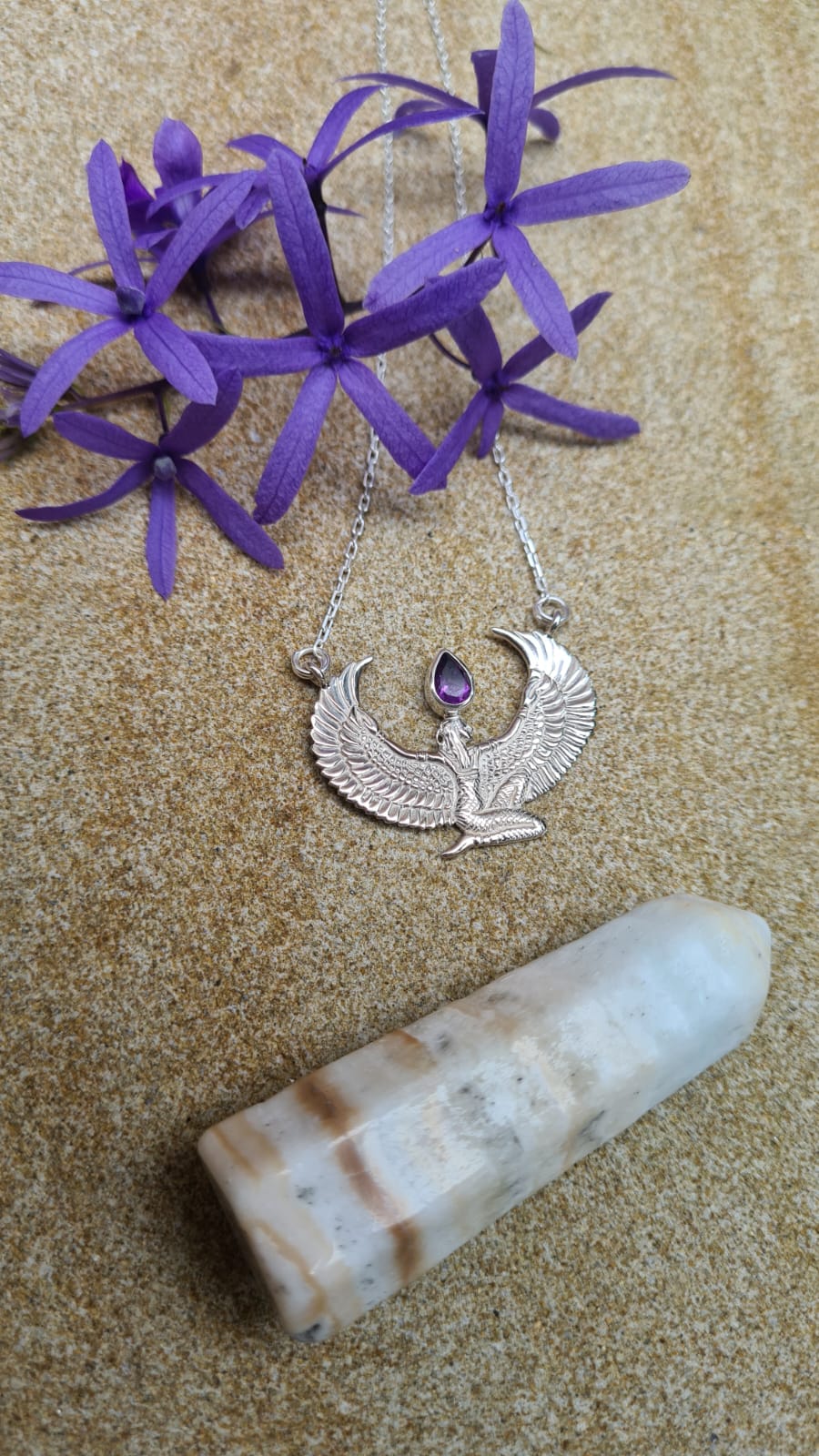 Small Amethyst Silver Isis Goddess Necklace or Headpiece - FeatherTribe