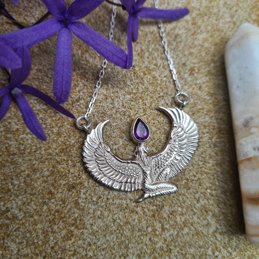Small Amethyst Silver Isis Goddess Necklace or Headpiece - FeatherTribe