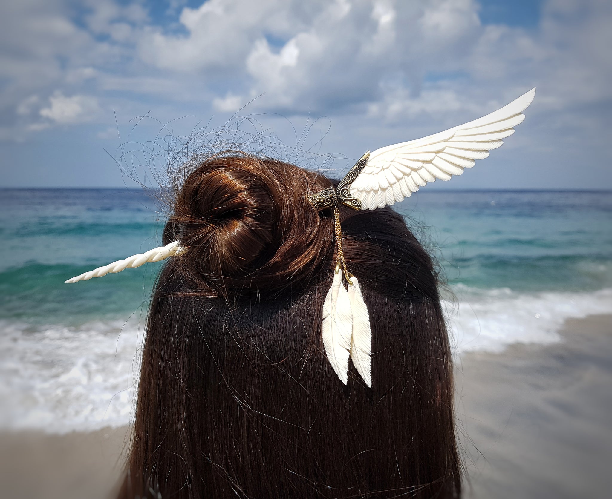 Bone Unicorn Angel Wing Hair Stick FeatherTribe