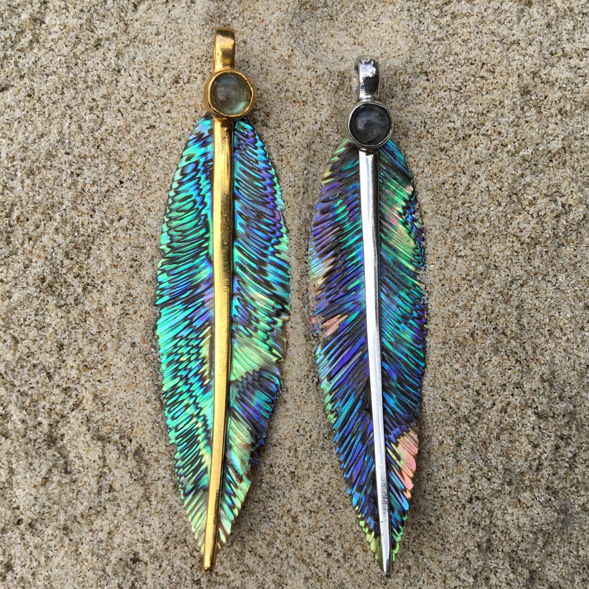 WHOLESALE 10 x Blue Avian Feather Pendant - FeatherTribe