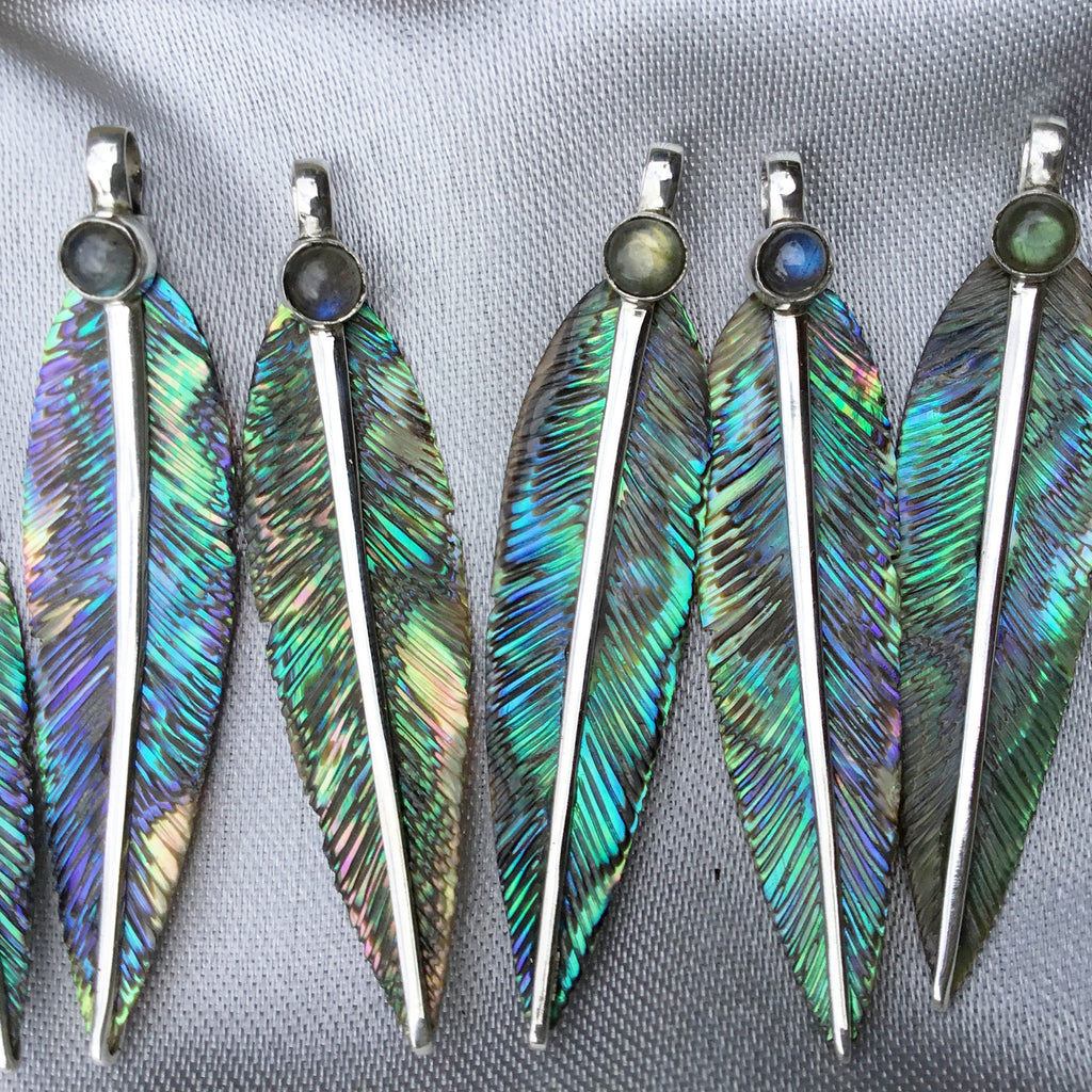 WHOLESALE 10 x Blue Avian Feather Pendant - FeatherTribe