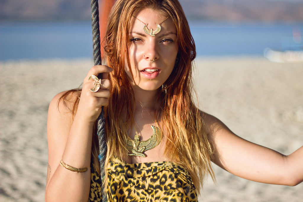 Small 24ct Gold Dipped Isis Goddess Necklace - FeatherTribe