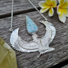 Load image into Gallery viewer, Premium Medium Pure Silver Dipped Isis Goddess Necklace with Larimar - FeatherTribe
