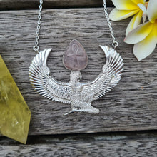 Load image into Gallery viewer, Premium Medium Pure Silver Dipped Isis Goddess Necklace with Rose Quartz - FeatherTribe
