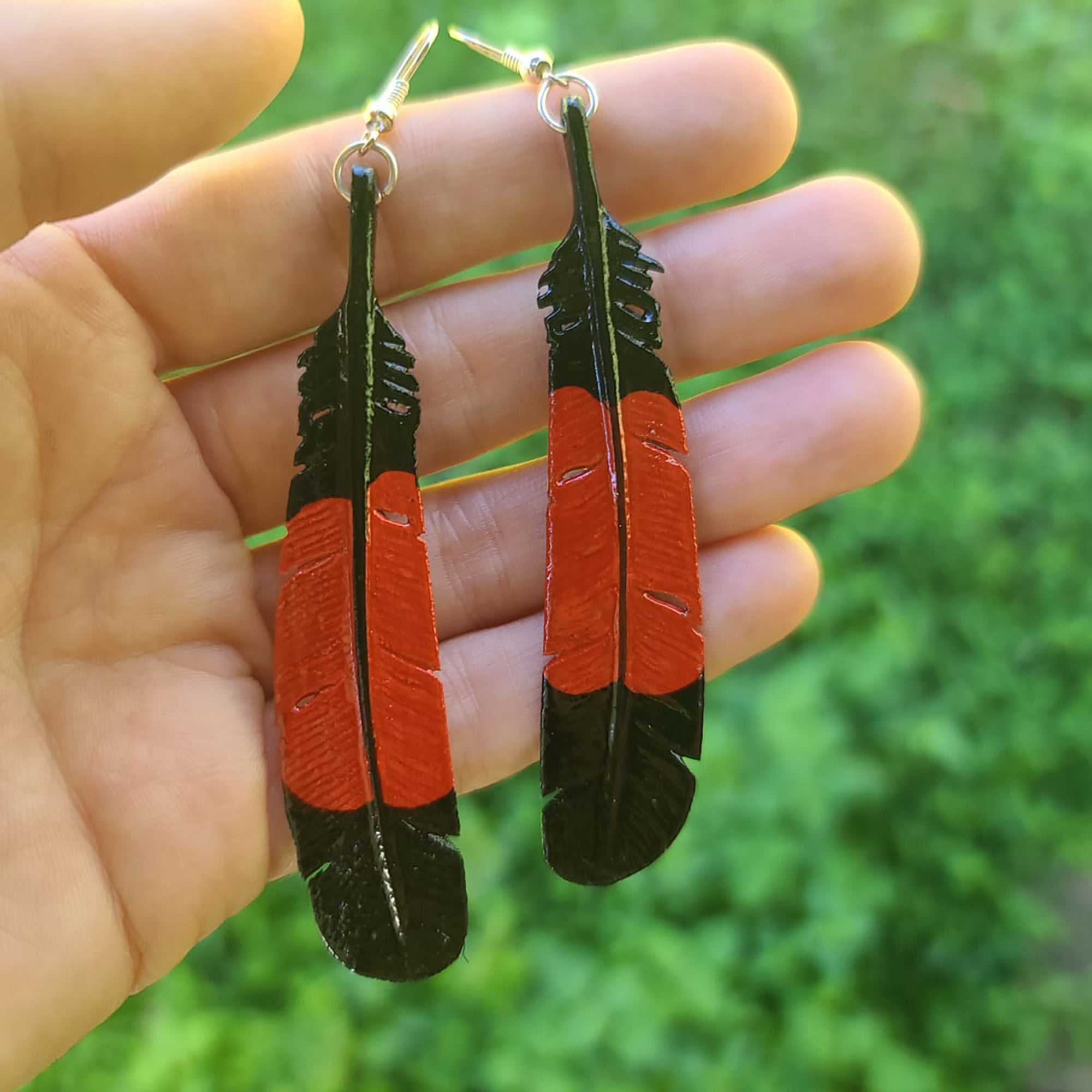 Male Red Tailed Black Cockatoo Feather Earrings - FeatherTribe