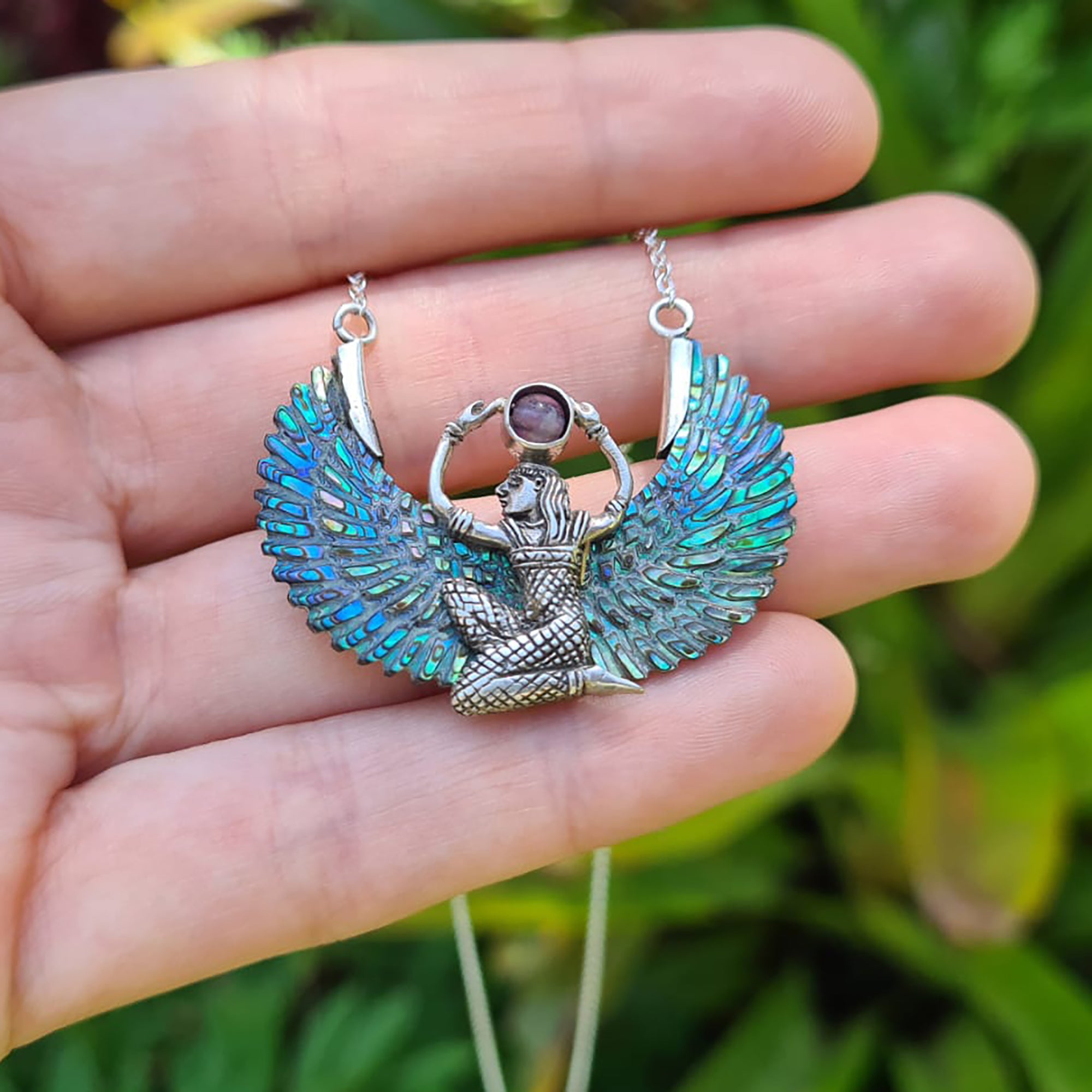 Abalone Isis Goddess Necklace with Amethyst or Moonstone - FeatherTribe