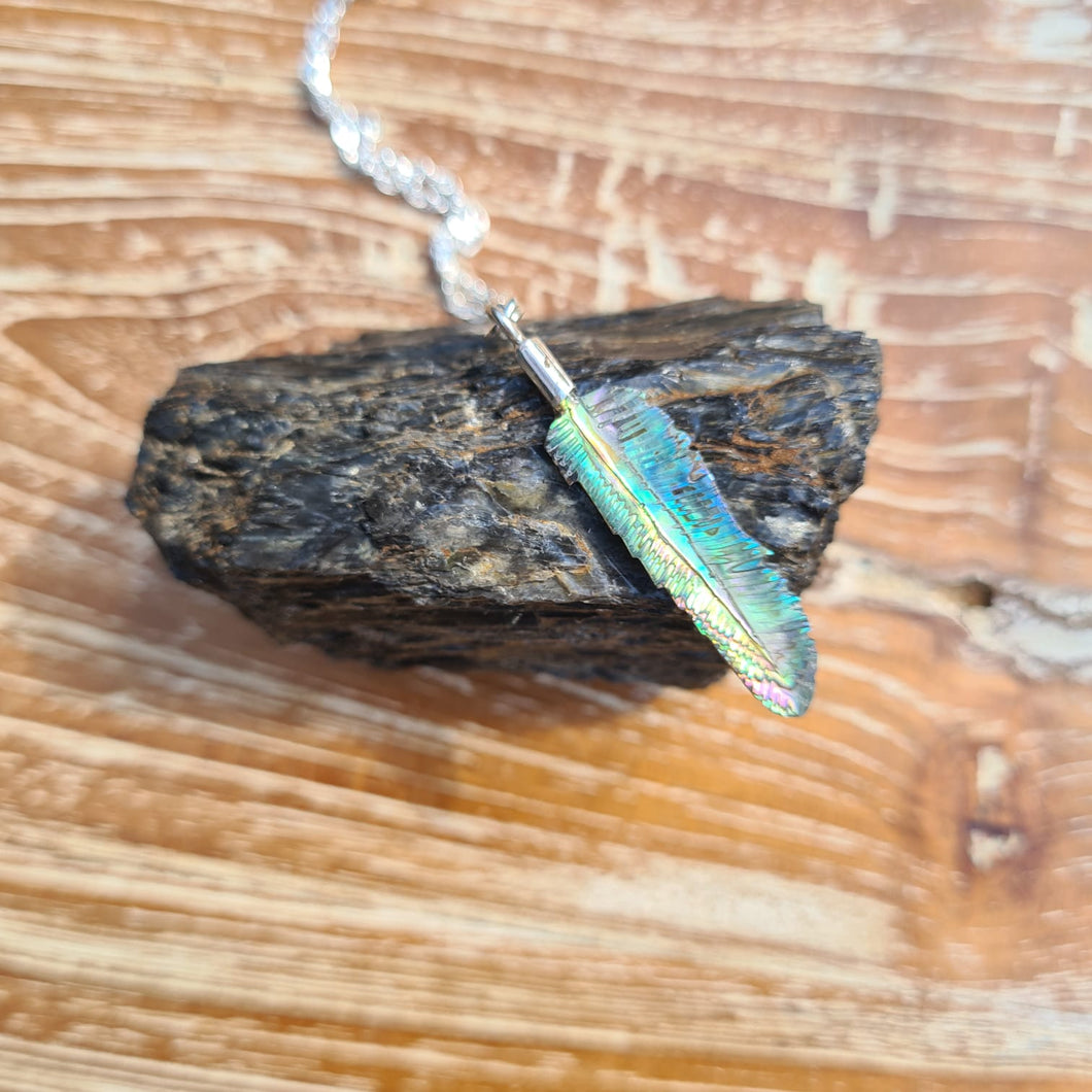 Ultra Mini Abalone Flight Feather Necklace with Silver or Brass Bail - FeatherTribe