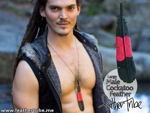 Male Red Tailed Black Cockatoo Feather Necklace - FeatherTribe
