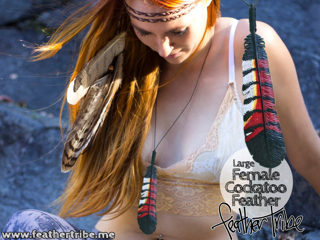 Female Red Tailed Black Cockatoo Feather Necklace - FeatherTribe