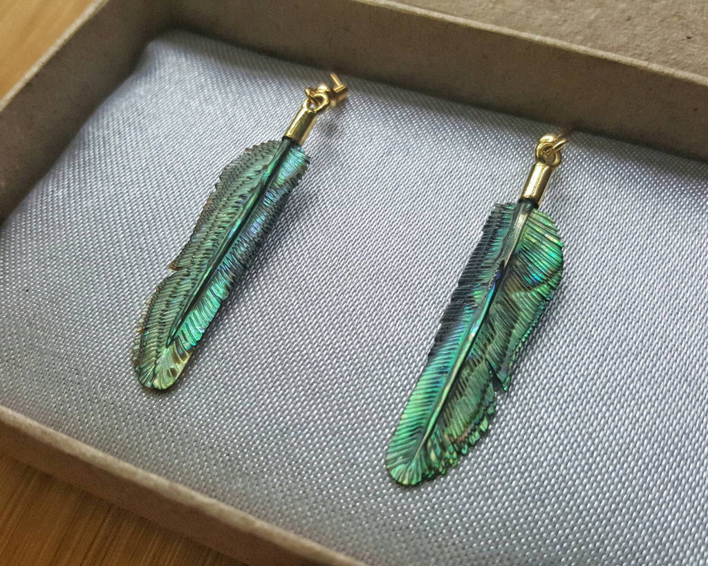 Super Mini Abalone Flight Feather Earrings - FeatherTribe