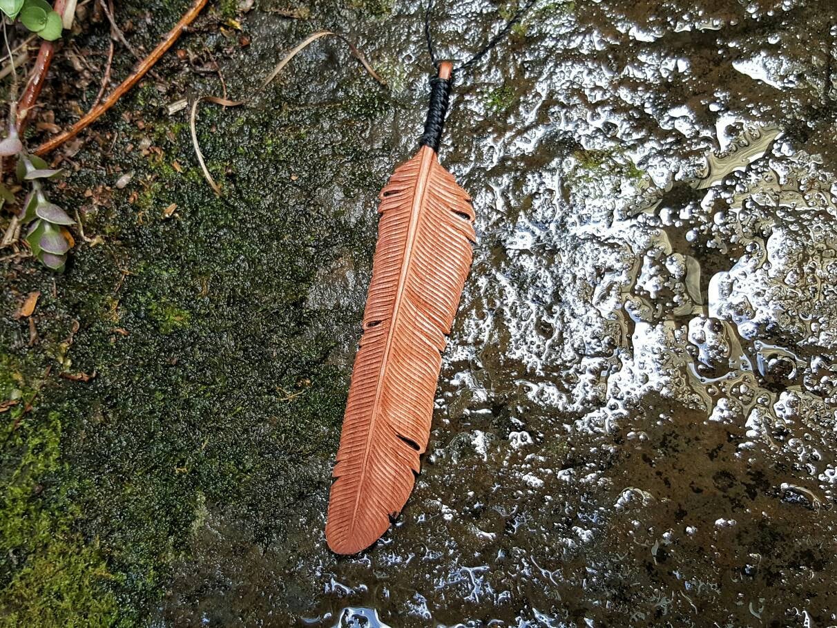 WHOLESALE 10 x Medium Rosewood Flight Feather Pendant - FeatherTribe