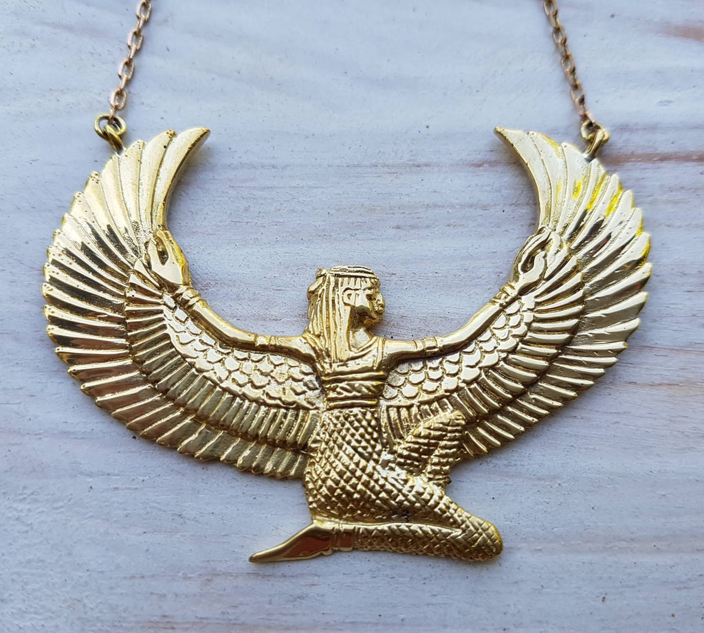 Medium Brass Isis Goddess Necklace - FeatherTribe