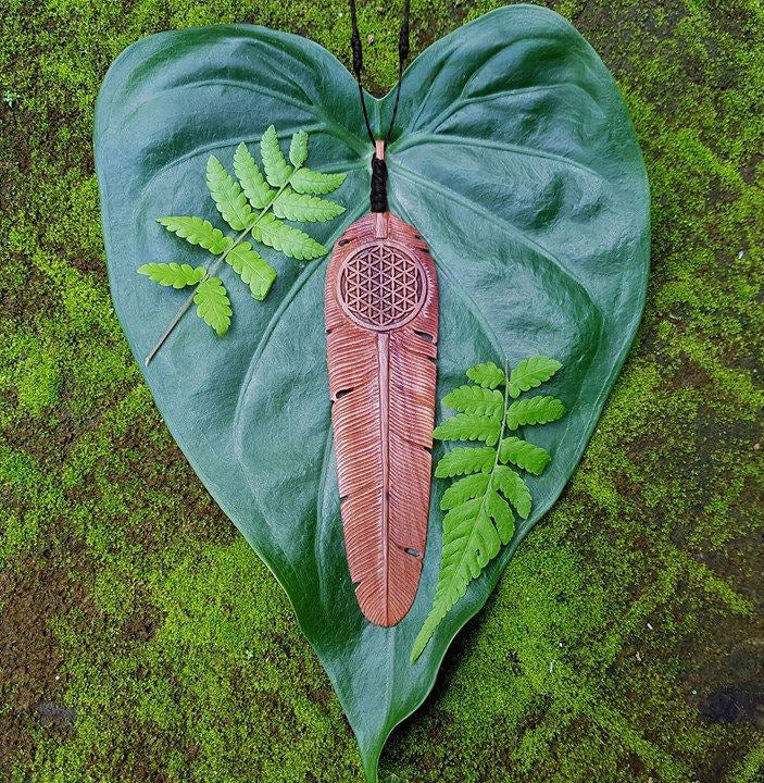 Flight Feather Necklace with Flower of Life - FeatherTribe