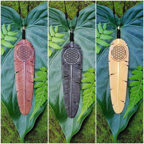Flight Feather Necklace with Flower of Life - FeatherTribe
