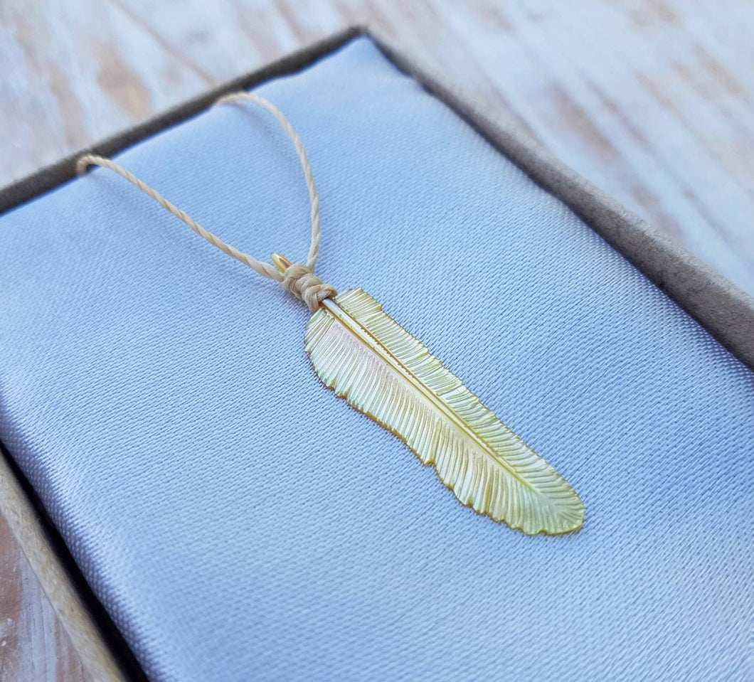 Super Mini Golden Pearl Flight Feather Necklace - FeatherTribe