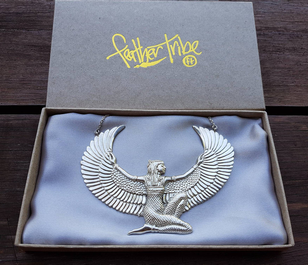 Large Silver Dipped Isis Goddess Necklace - FeatherTribe