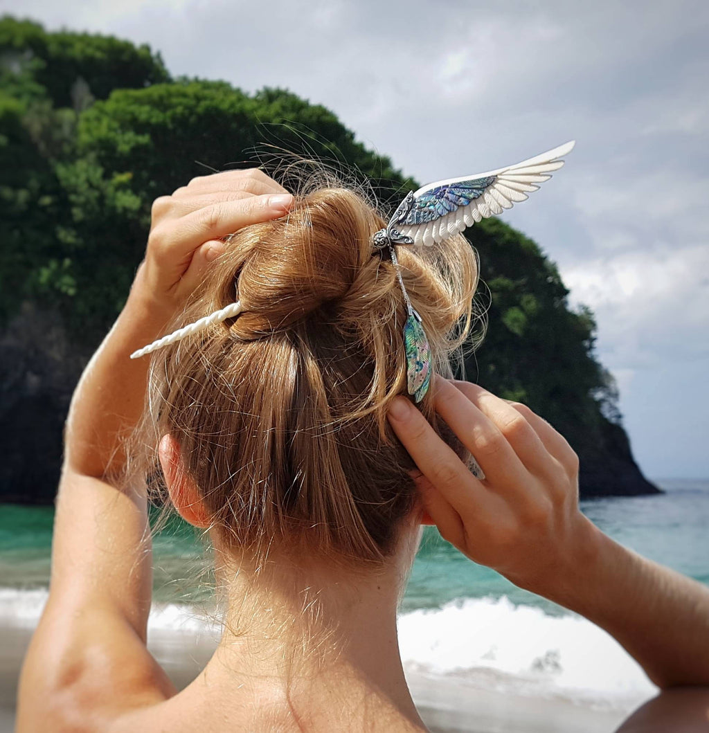 Abalone Unicorn Angel Wing Hair Stick - FeatherTribe