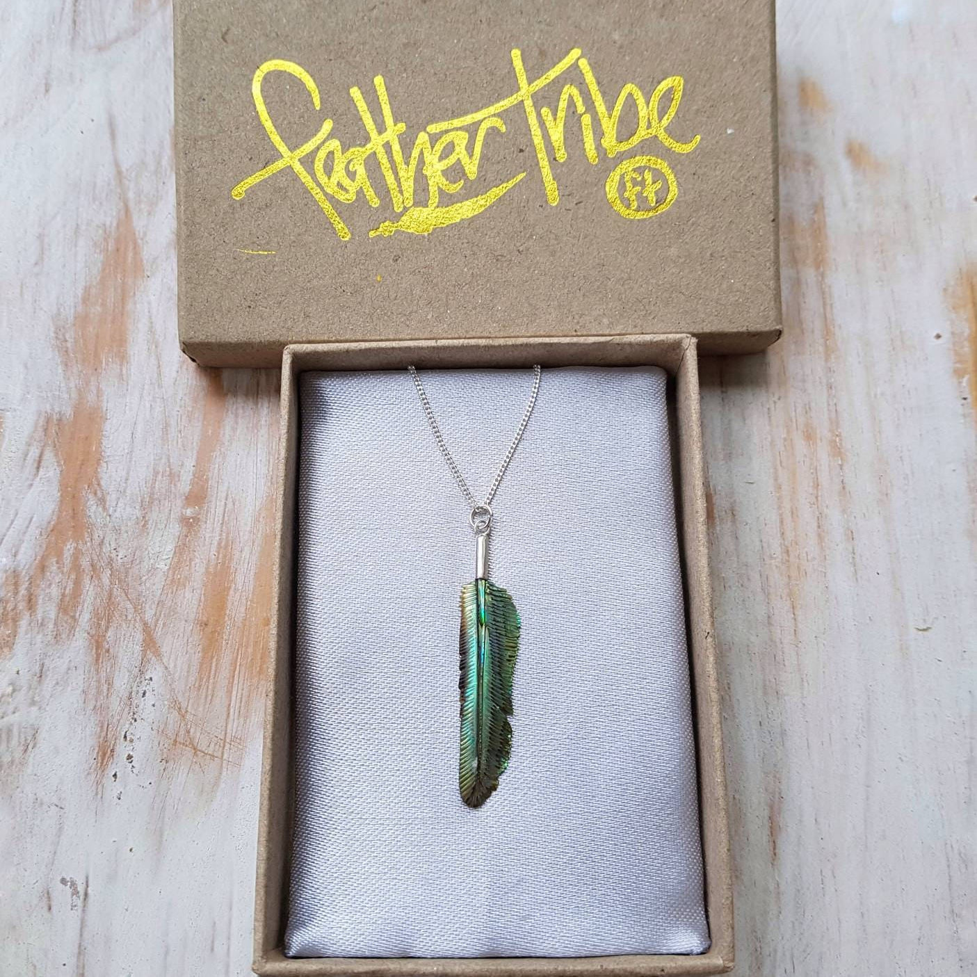 Super Mini Abalone Flight Feather Necklace with Silver or Brass Bail - FeatherTribe
