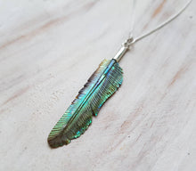 Load image into Gallery viewer, Super Mini Abalone Flight Feather Necklace with Silver or Brass Bail - FeatherTribe
