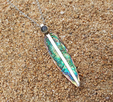 Load image into Gallery viewer, Blue Avian Feather Necklace with Moonstone - FeatherTribe
