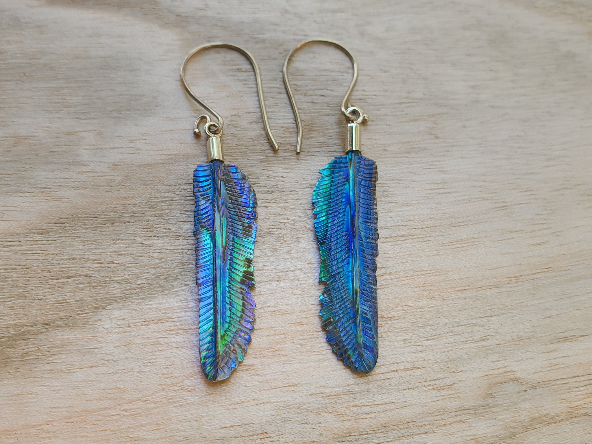Super Mini Abalone Flight Feather Earrings - FeatherTribe