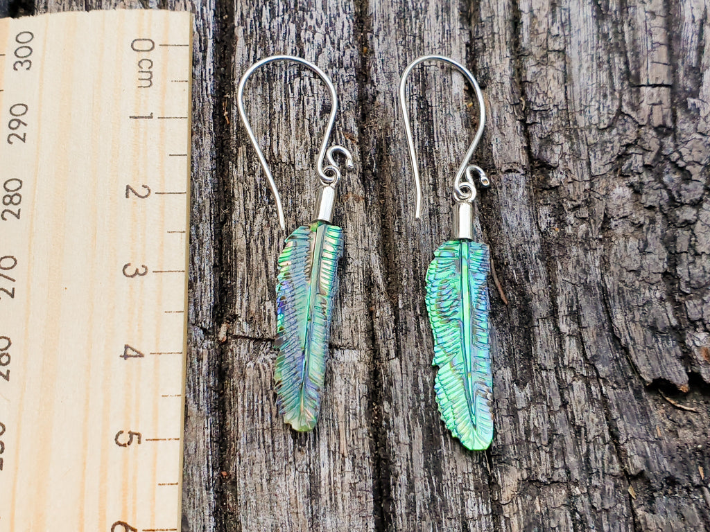 Ultra Mini Abalone Flight Feather Earrings - FeatherTribe