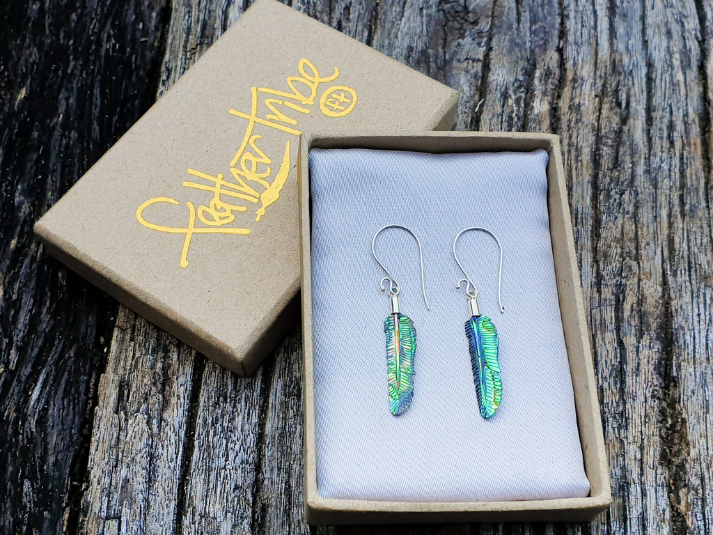 Ultra Mini Abalone Flight Feather Earrings - FeatherTribe