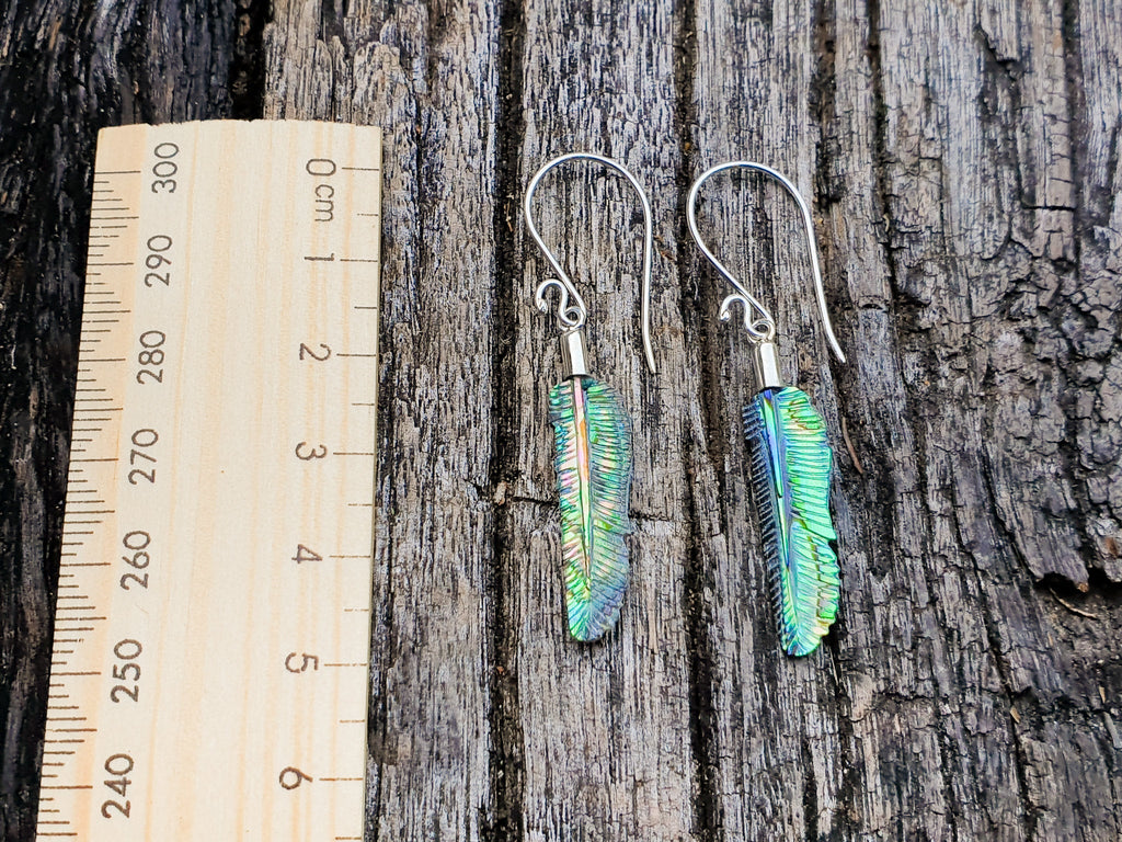 Ultra Mini Abalone Flight Feather Earrings - FeatherTribe