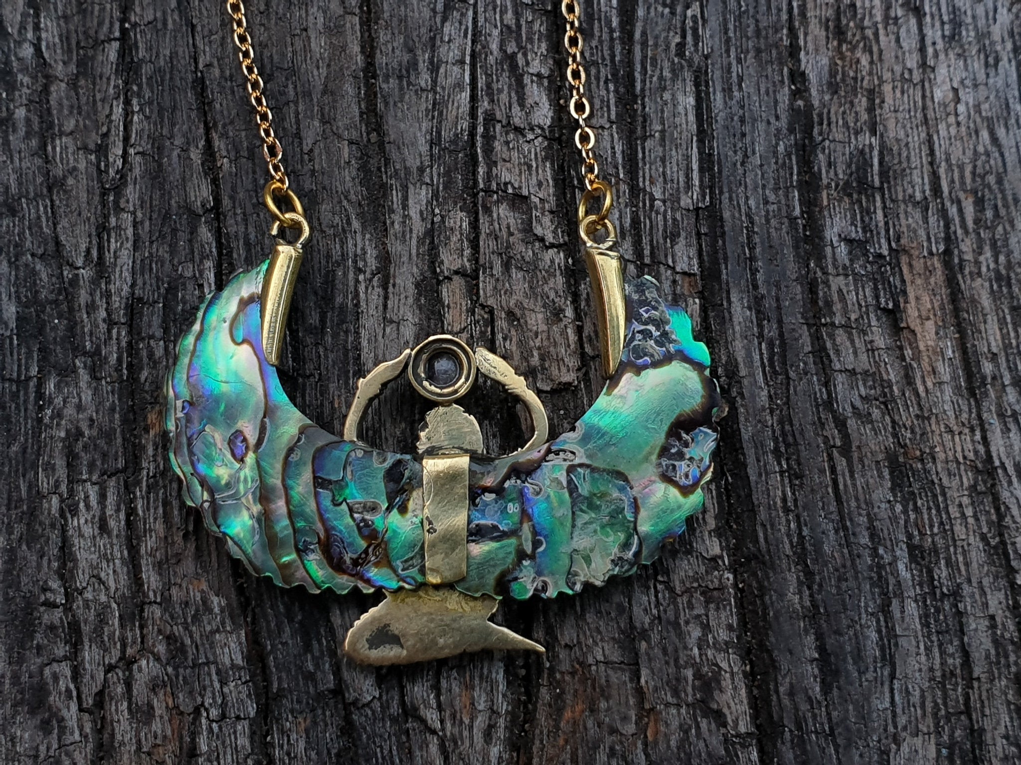 Abalone Isis Goddess Necklace with Amethyst or Moonstone - FeatherTribe