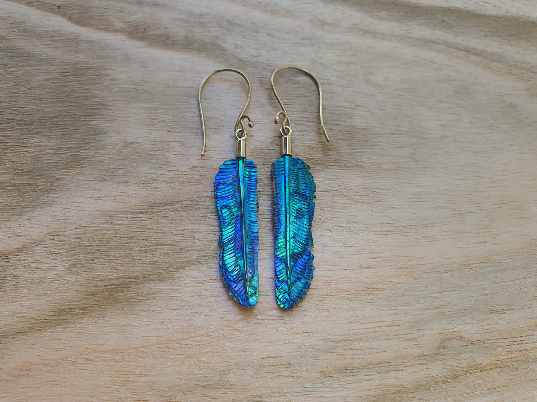 Super Mini Abalone Flight Feather Earrings - FeatherTribe