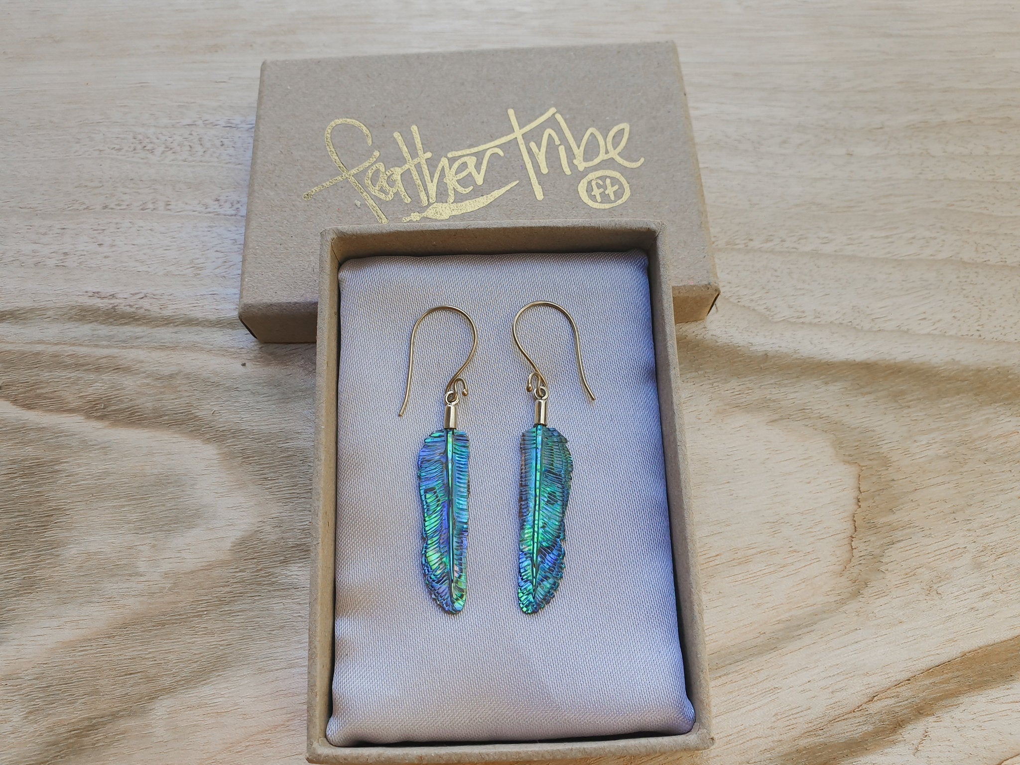 Super Mini Abalone Flight Feather Earrings - FeatherTribe