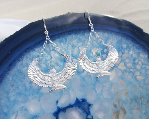 Larimar Silver Isis Goddess Earrings - FeatherTribe