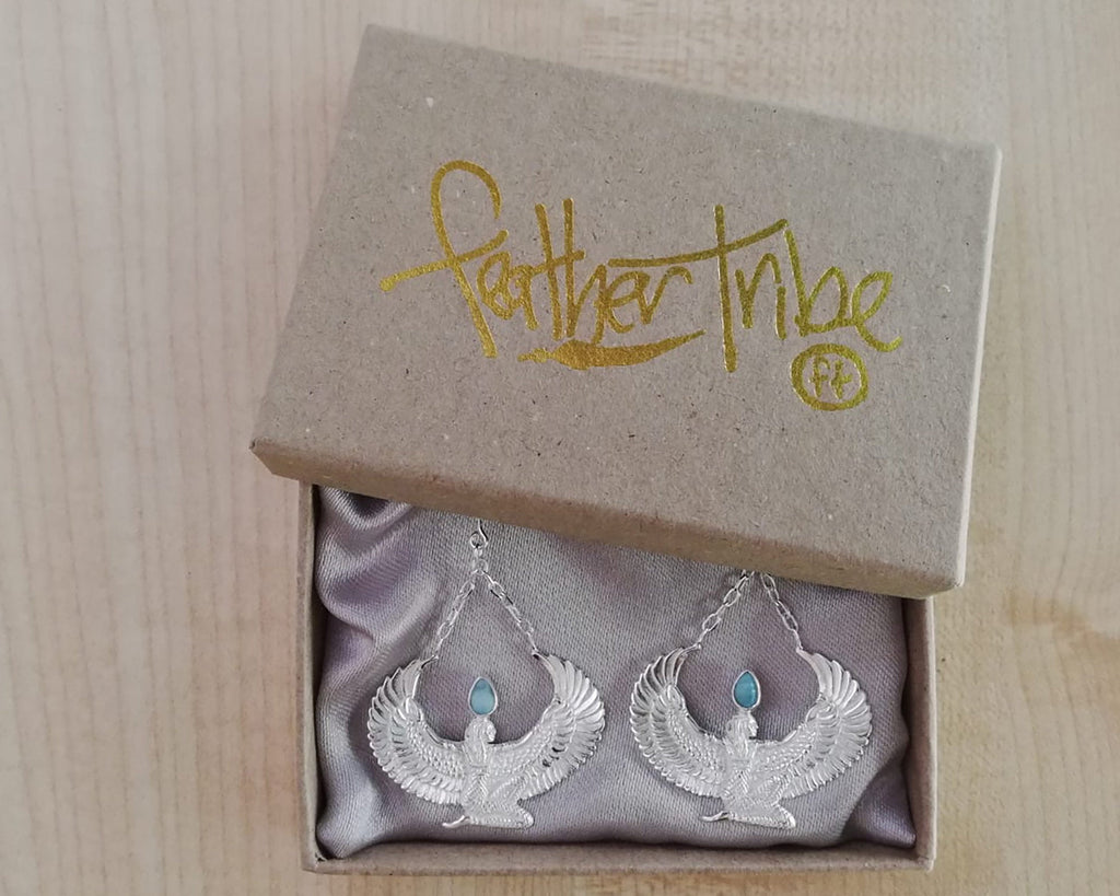 Larimar Silver Isis Goddess Earrings - FeatherTribe
