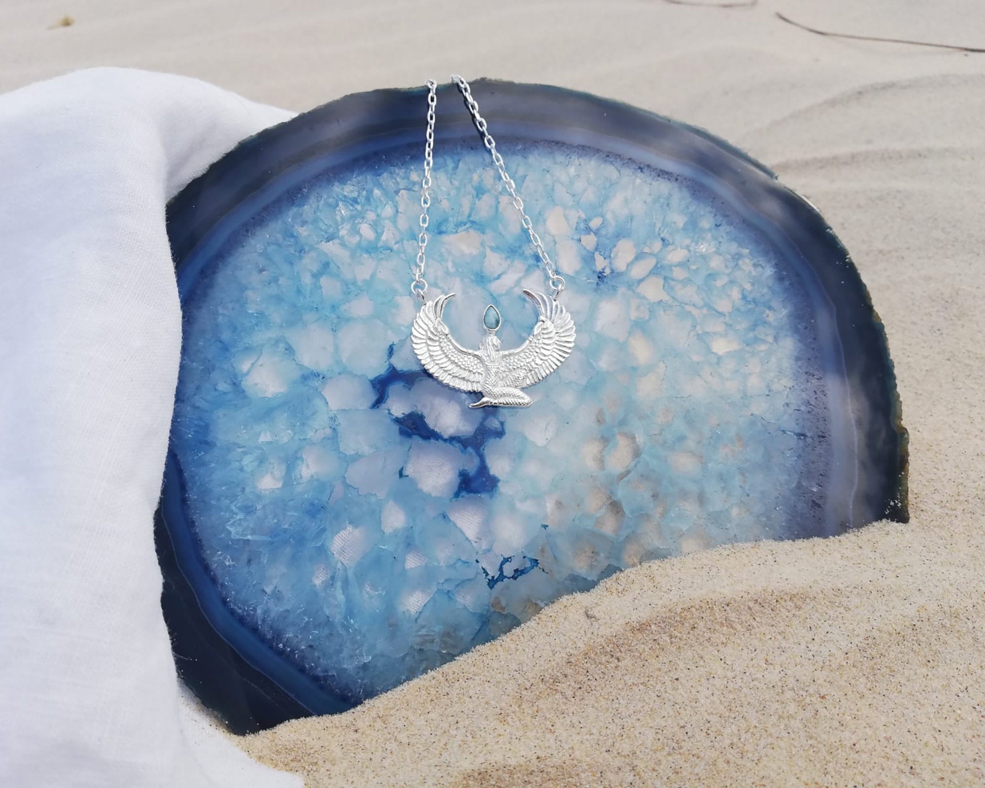 Small Larimar Silver Isis Goddess Necklace or Headpiece - FeatherTribe