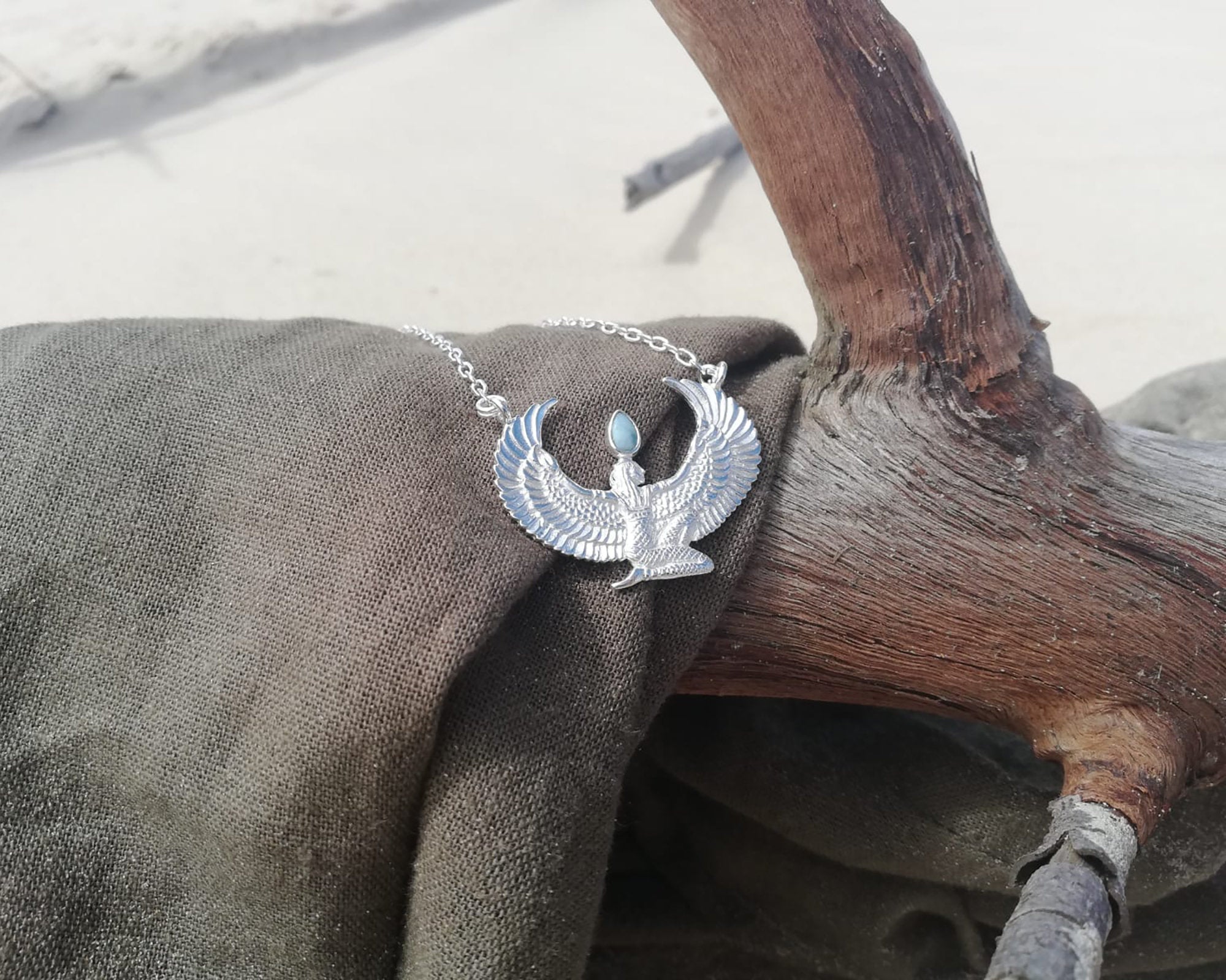 Small Larimar Silver Isis Goddess Necklace or Headpiece - FeatherTribe