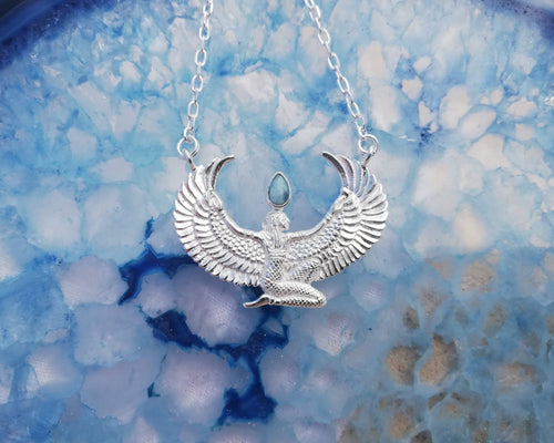 Small Larimar Silver Isis Goddess Necklace or Headpiece - FeatherTribe