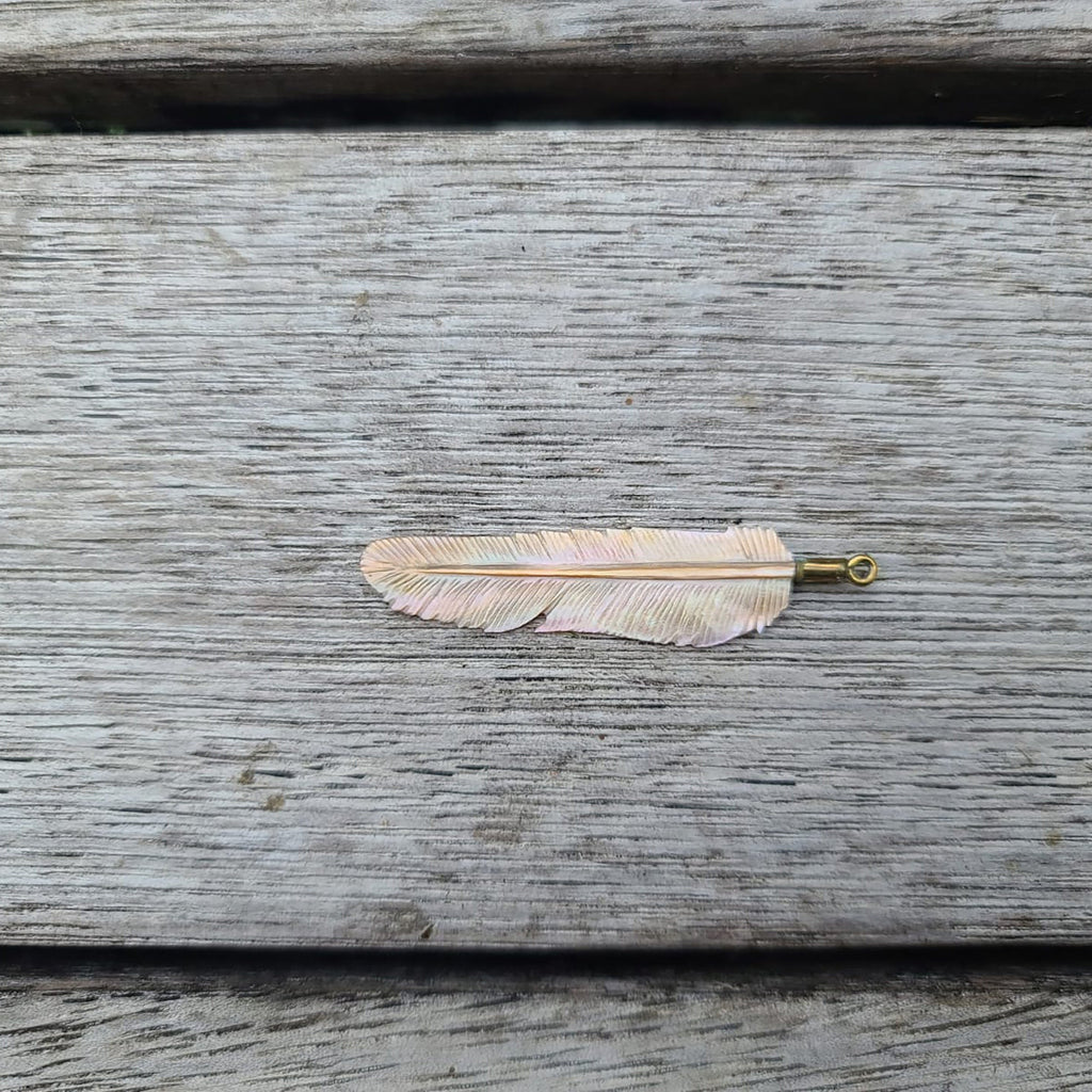 Super Mini Pink Pearl Flight Feather Necklace with Brass Bail - FeatherTribe